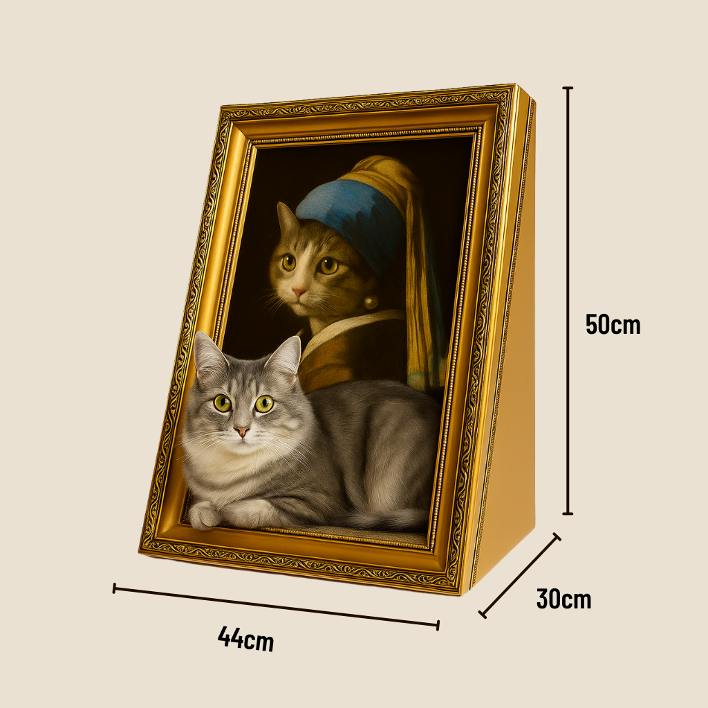 Künstlerisches Katzenbett mit Kult-Motiven