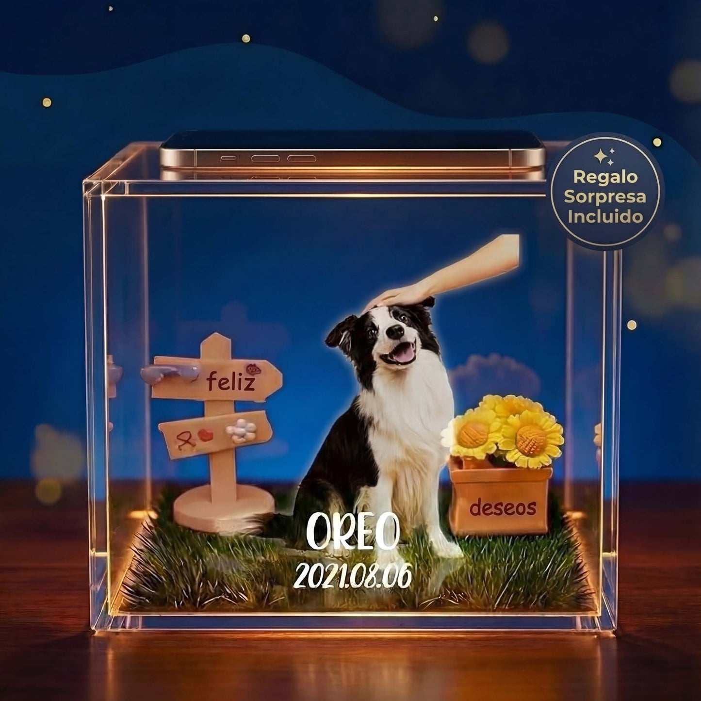 Caja de Recuerdo Holográfico Personalizado para Mascotas