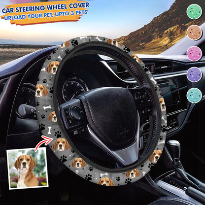 Couverture de volant de voiture de chat de chien de photo faite sur commande