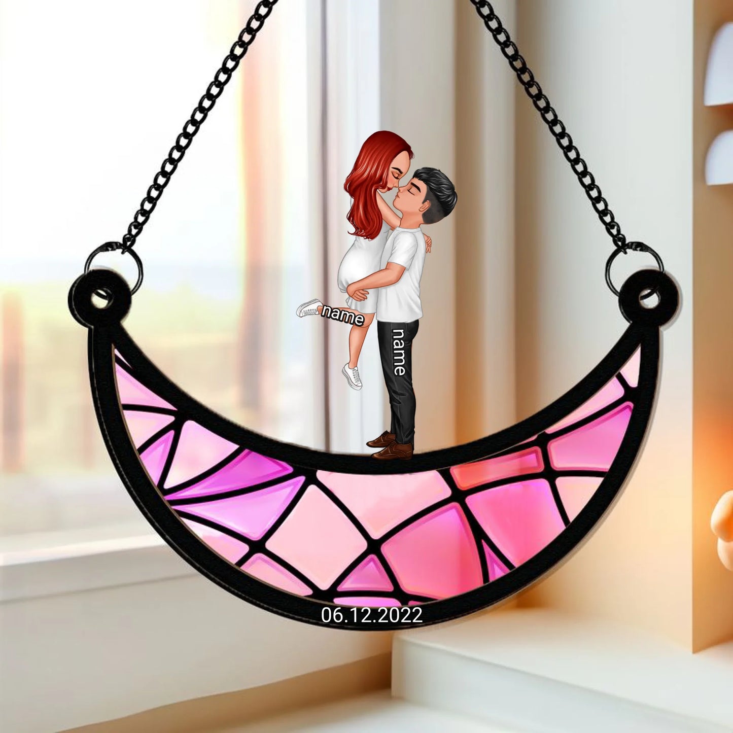 Personalisierte Mond-Fensterdekoration – Romantisches Paar-Design