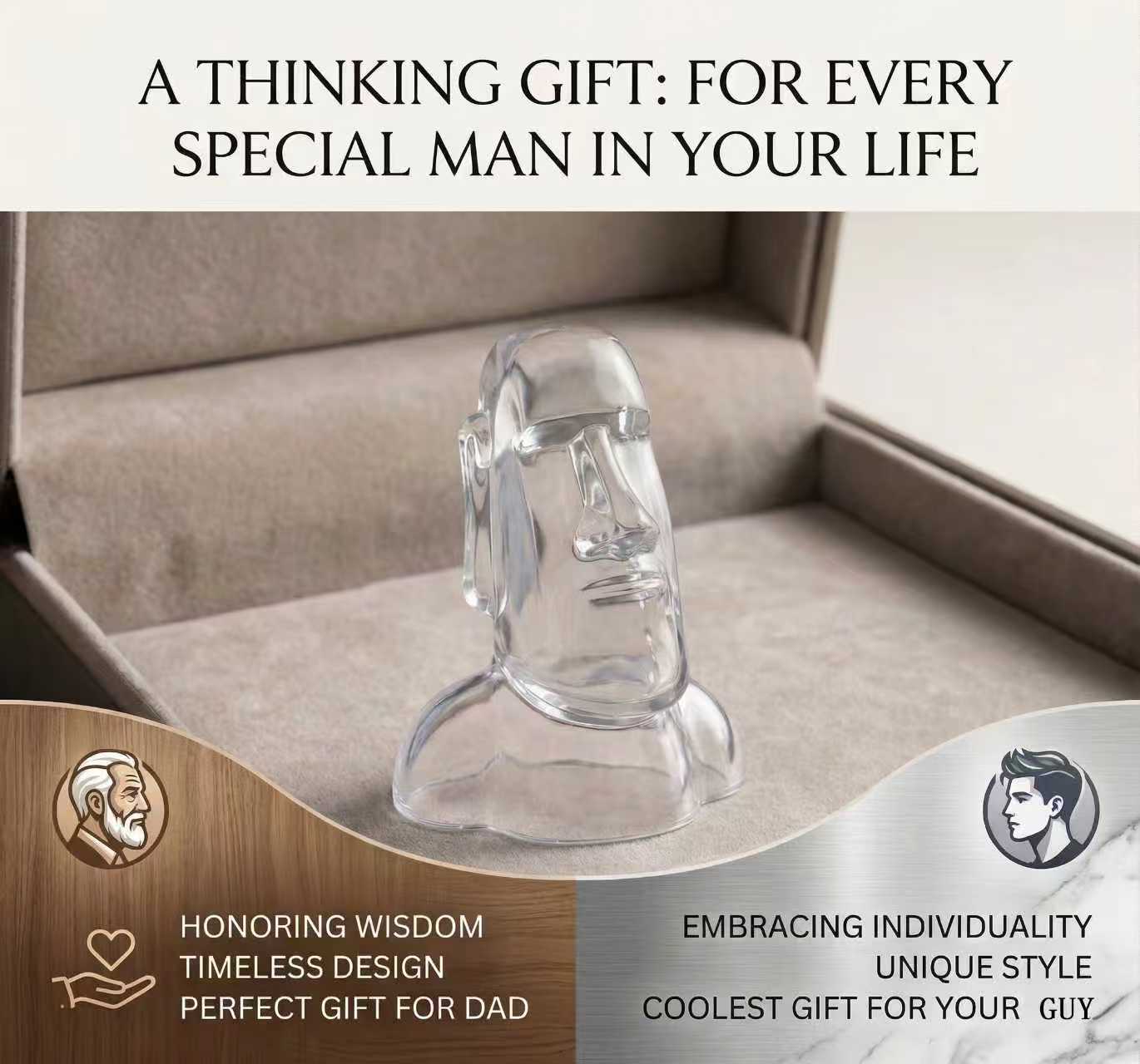 The Modern Moai Glasses Stand | Unique Desk Accessory for Him | Thoughtful Gift for Dad & Men