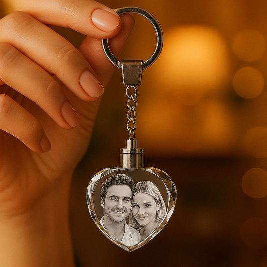 Portachiavi in cristallo personalizzato con foto incisa della persona