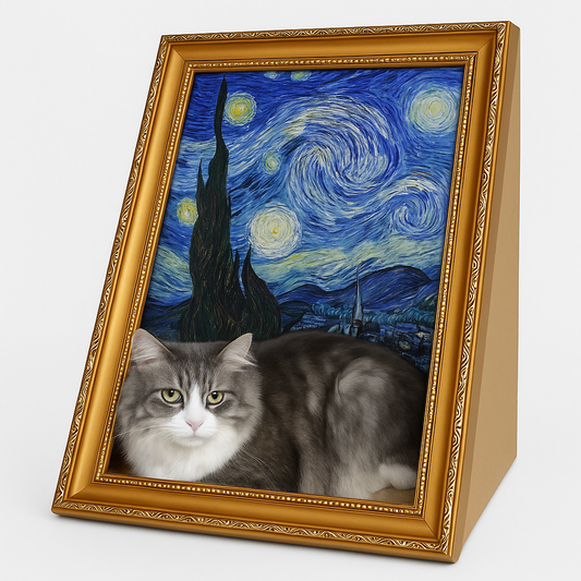 🖼️ Berühmtes Gemälde Katzenhaus – Katzenbett im Ölgemäldestil, kreative Heimdekoration