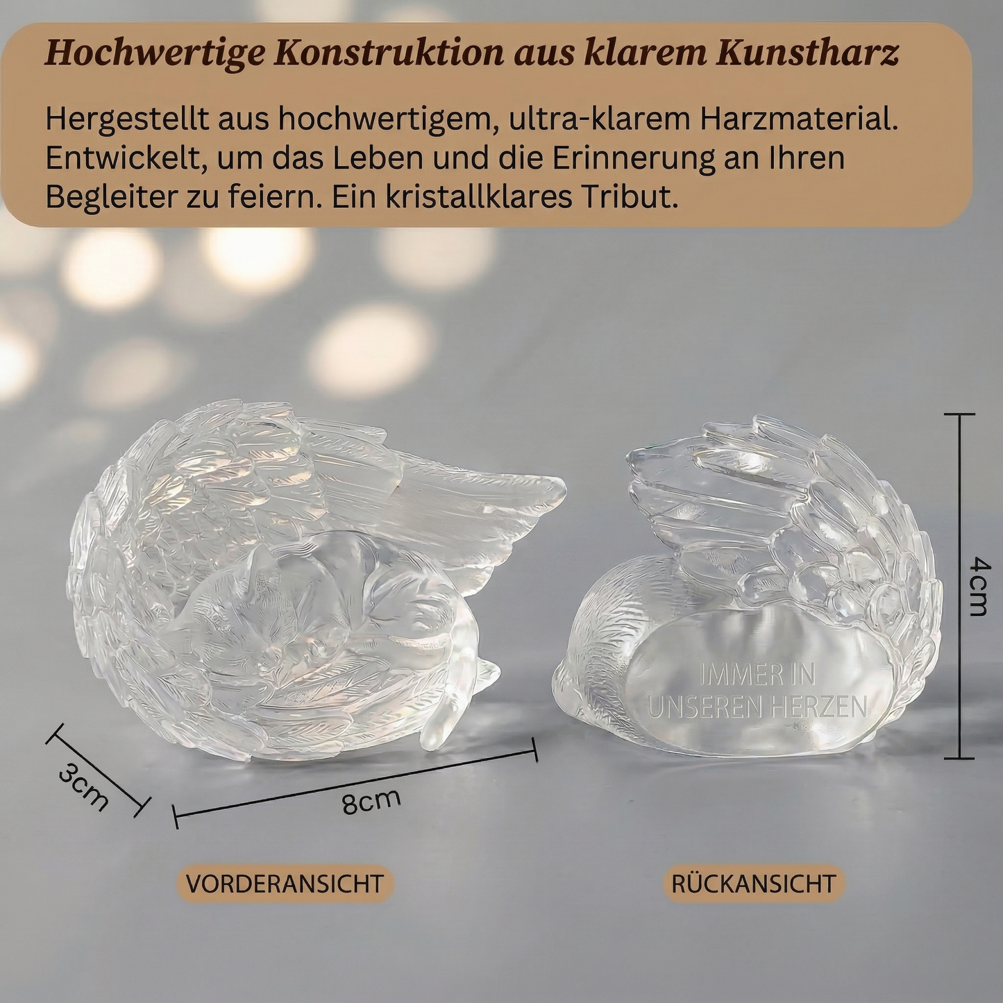 Personalisierte Haustier-Gedenkstatue, schlafender Engel aus klarem Kunstharz, Erinnerungsstück für Katze oder Hund