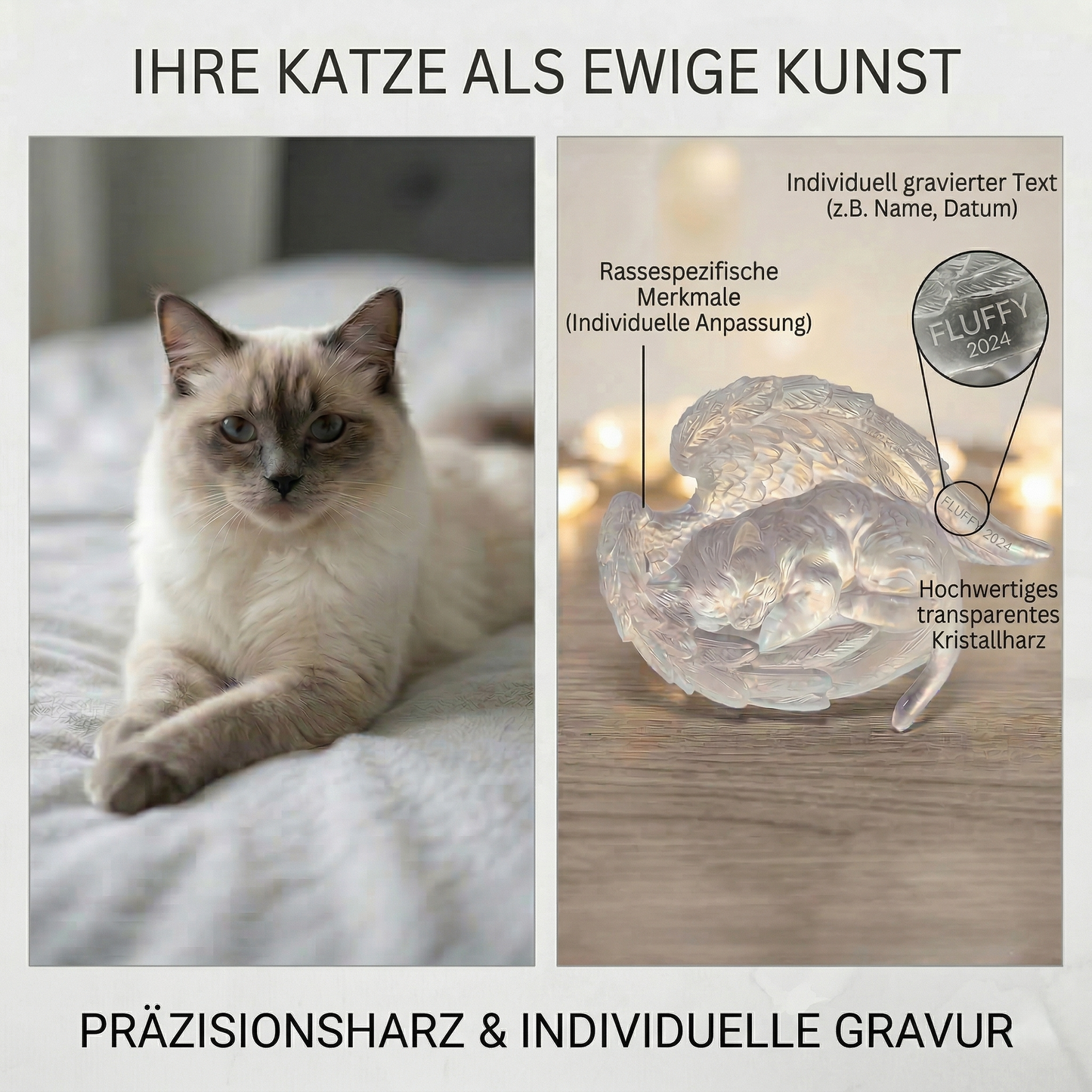 Personalisierte Haustier-Gedenkstatue, schlafender Engel aus klarem Kunstharz, Erinnerungsstück für Katze oder Hund