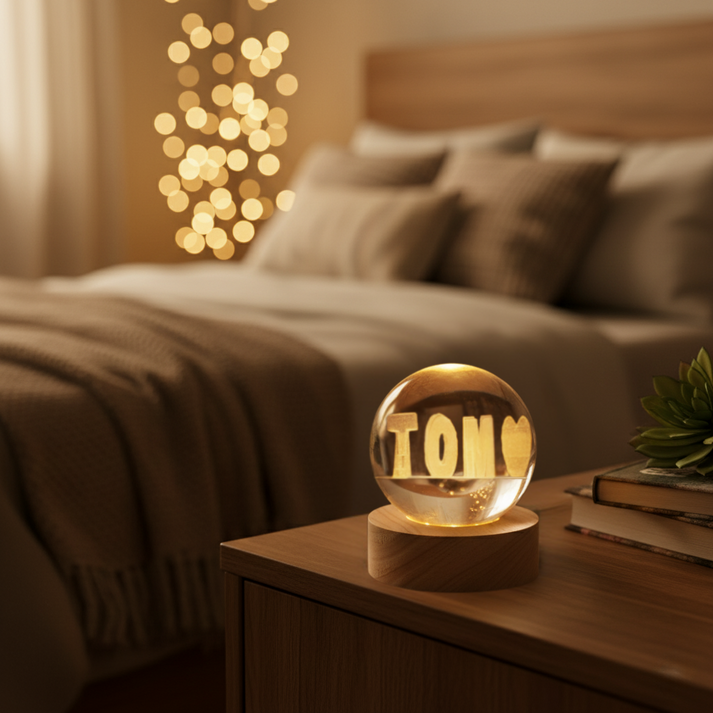 Ilusión de bola de cristal 3D con nombre personalizado doble