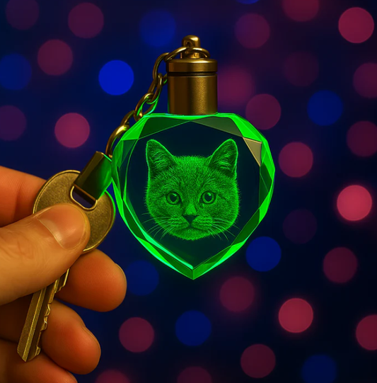 Portachiavi in cristallo personalizzato con incisione della foto dell'animale domestico